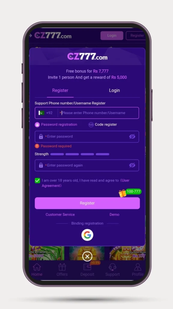 How to Register on CZ777 Game